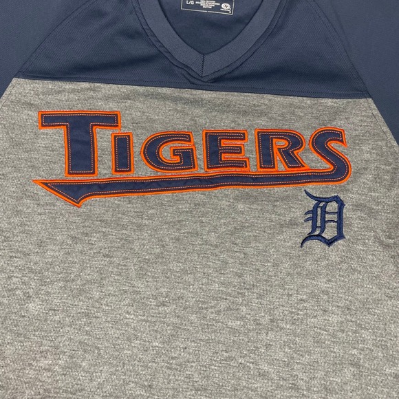 Detroit Tigers MLB True Fan Jersey Mens Large Navy Gray Colorblock V-Neck Shirt - Picture 4 of 7